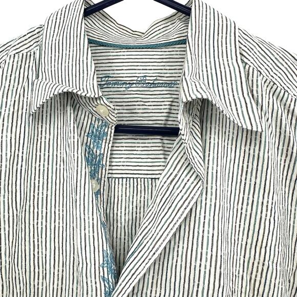 Tommy Bahama Size Medium Long Sleeve Button Up Top Shirt Silk Blend White Black - Picture 3 of 8